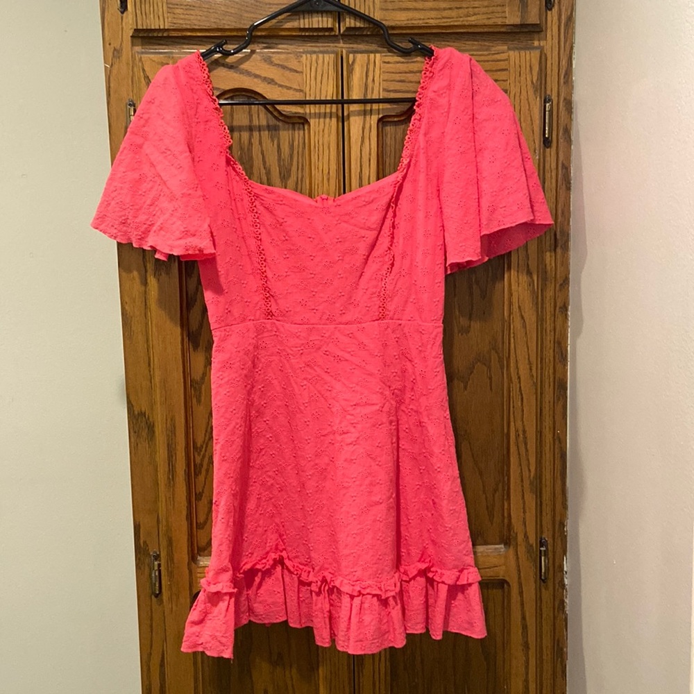 hot pink ruffly mini dress